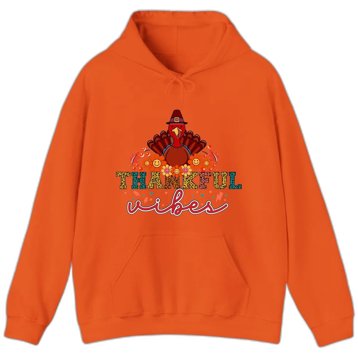 Turkey Vibes Thanksgiving Design Hoodie in Orange
